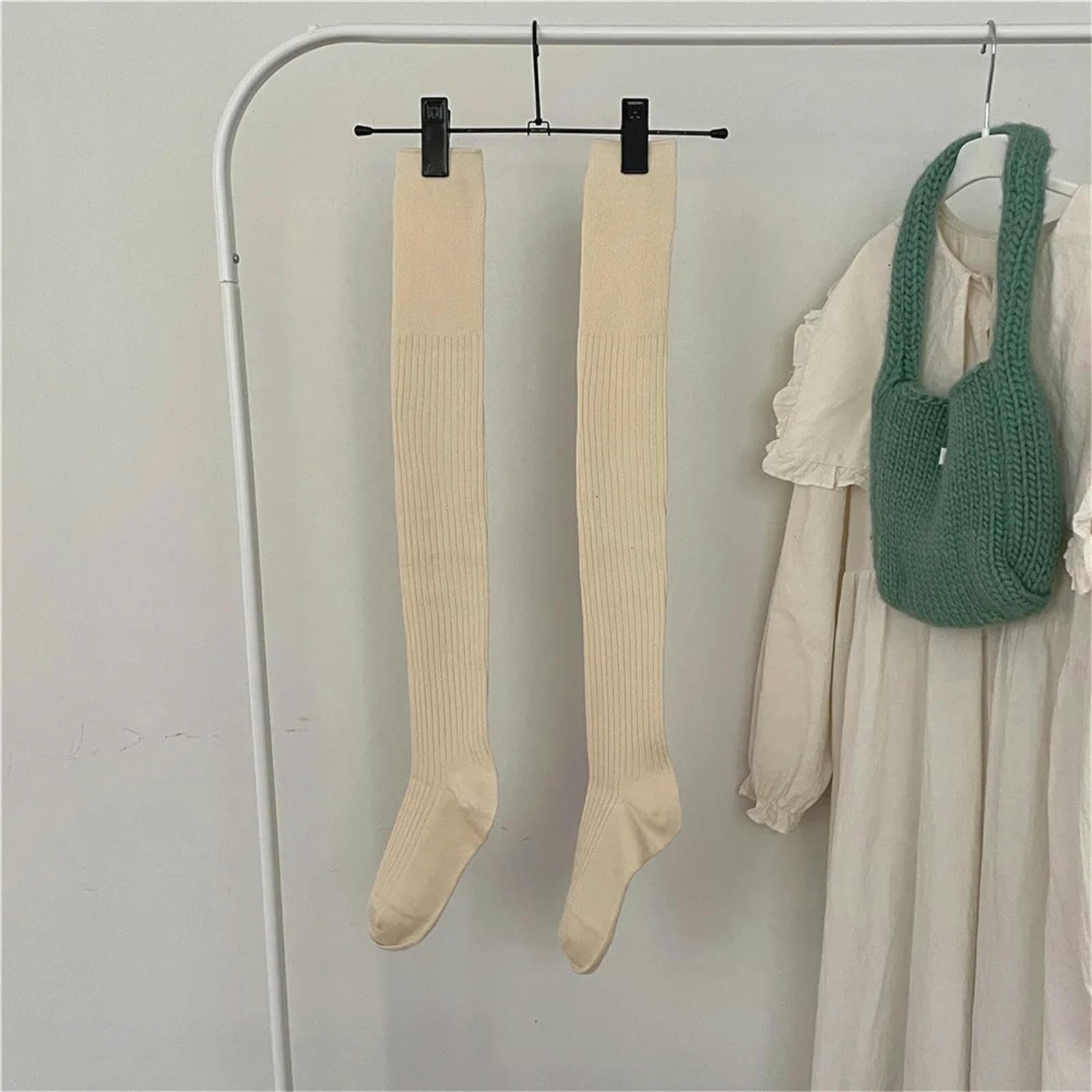 MdybF Calzini 4 Coppie Autunno Inverno A Colori Solidi Calze Ginocchine da Donna Calzini da Donna A Doppio Ago in Cotone Caldo Calzino Femminile
