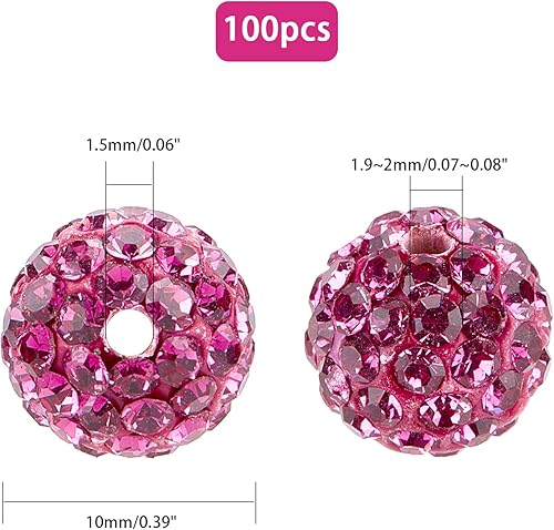 Miniatura 51 de Pandahall - Bolas de arcilla de 10 mm, tipo discoteca con 100 unidades, cuentas de polímero de arcilla con diamantes de imitación, creaciones