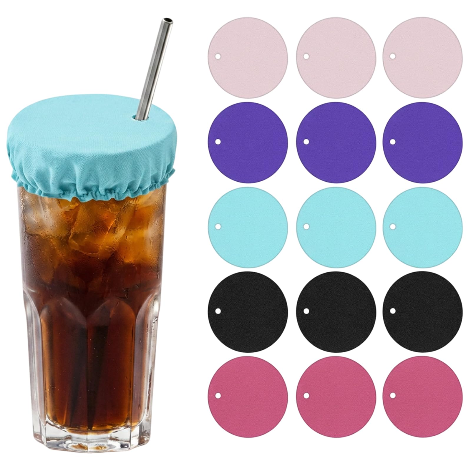 15PCS Drink Covers Anti Spike Set, Reusable Anti Spike Drink Covers with Straw Hole, Portable Nightcap Drink Cover, Drinks Covers Anti Spiking Protection for Parties, Travel, Bars, Festivals and Outdo