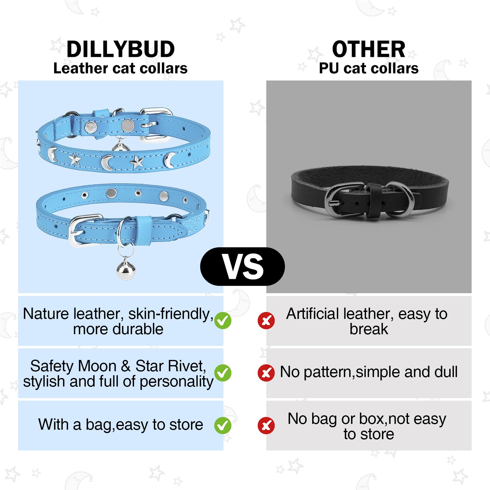 DILLYBUD Leather Cat Collars for Boy Girl Cats with Bell and Safety Elastic Belt - Image 4