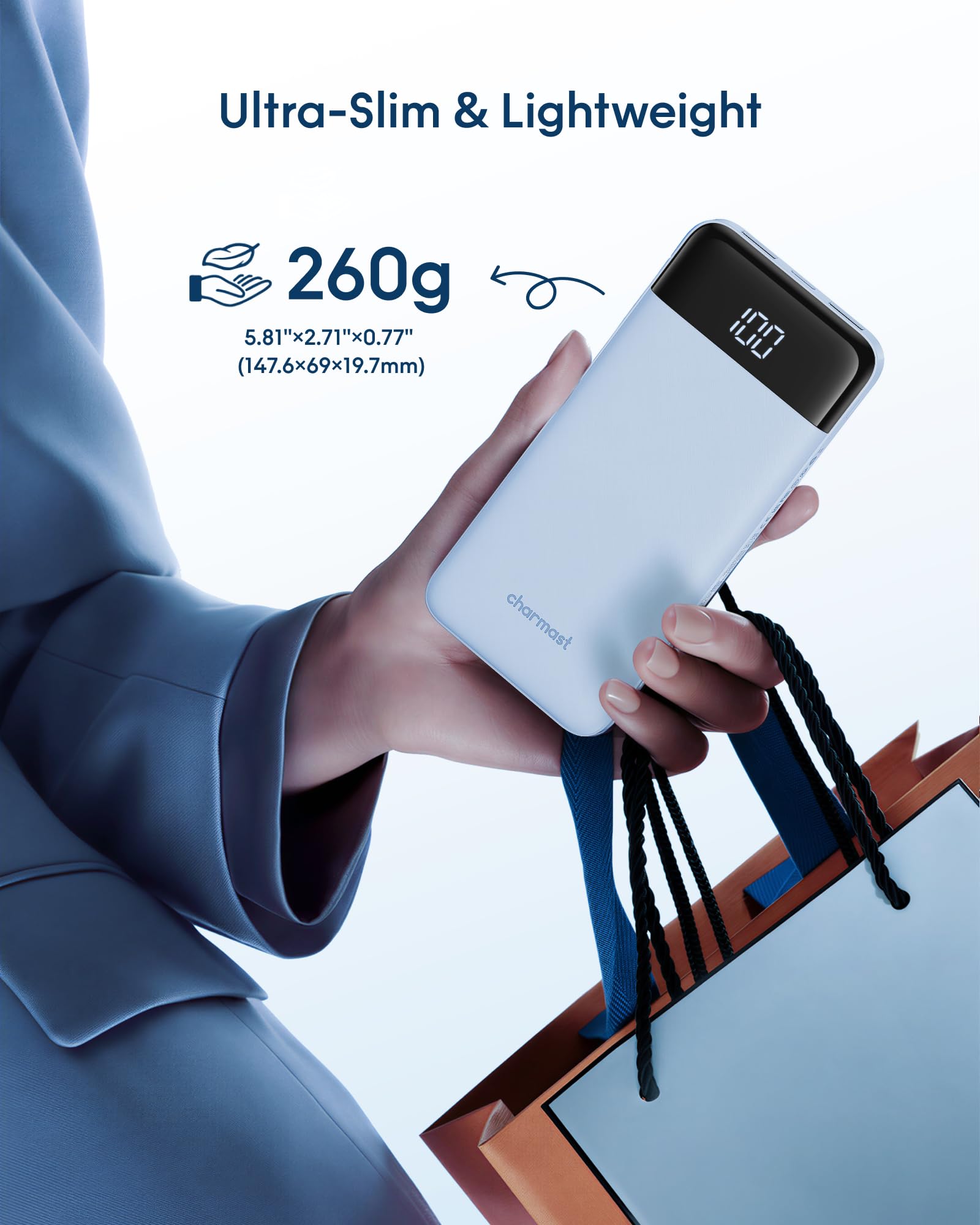 charmast 10000mAh Portable Charger with Built-in Cables, 6 Outputs & 3 Inputs Power Bank, Compact Travel Essential Battery Pack for iPhone 16/15, Samsung S25/S24, Google Pixel, iPad, AirPods & More — view 3