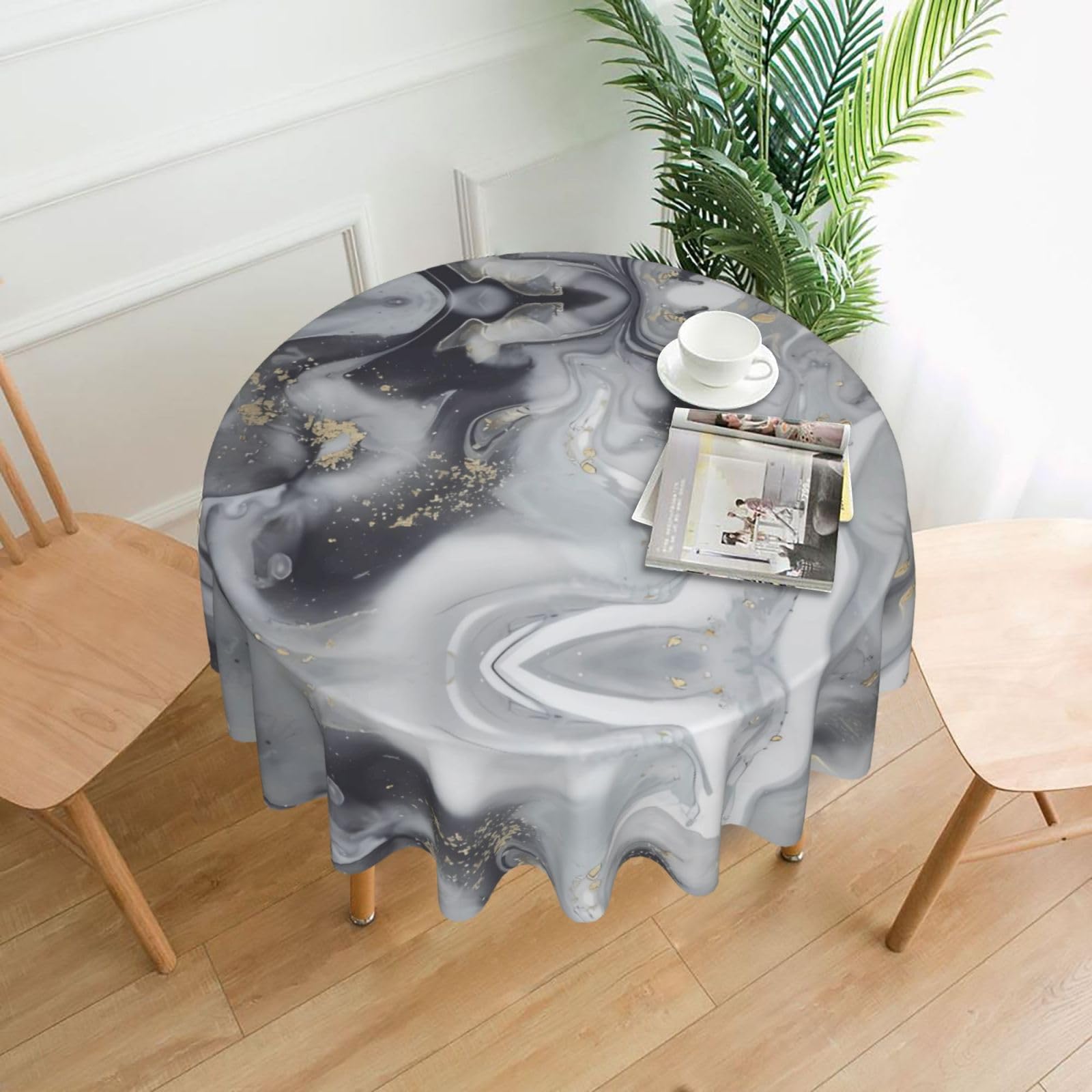 WHJSHOP Oriental Marble Stone Prints Round Table Throw 60 Inch – Waterproof Table Cover for Dining, Coffee Tables, Parties & More - Soft, Wrinkle-Resistant Table Layer