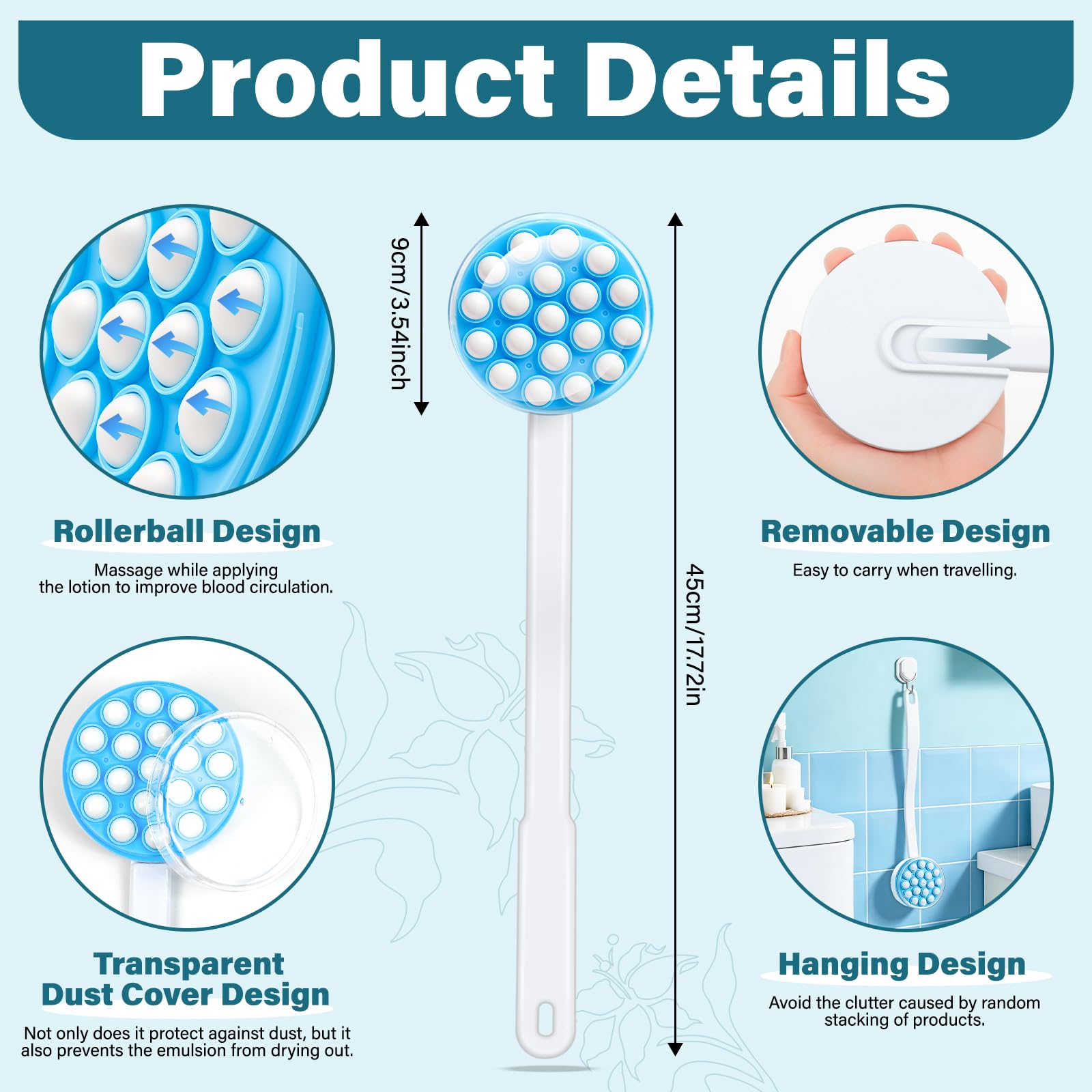 2 In 1 Applicatore Crema Schiena, 45cm Applicatore per Lozione per Schiena, Applicatore di Lozione Solare Per l'applicazione di latte per Il corpo Latte Idratante Crema Solare per Donne Uomini