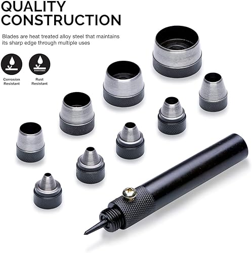 Miniatura 5 de Juego de 10 perforadores huecos intercambiables con asa, resistente con funda de manija