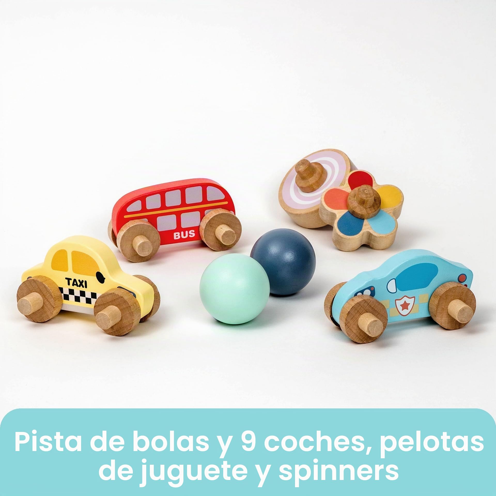 Oh My Baby Pista de Carreras, Rampa para Coches y Bolas de Madera, Pistas para Canicas, Juguete 1-3 años