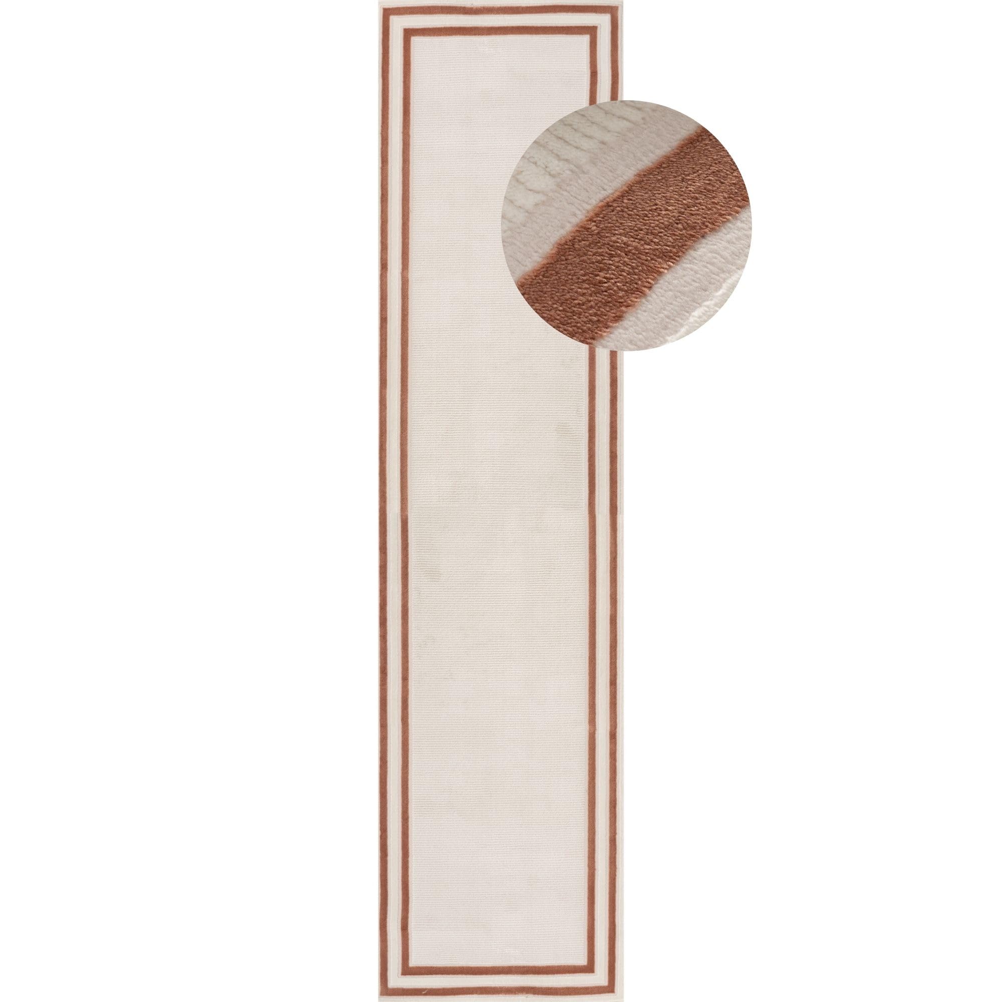 The Rugs Terracotta Carmel Bordered Area Rug Runner Soft Pile Living Room Bedroom In | Size: 80Cm X 300Cm