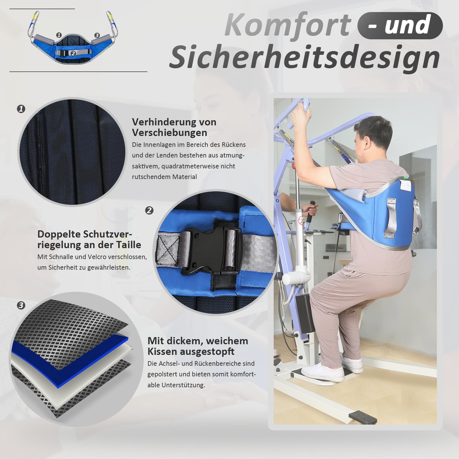 EZ Assistive Sit to Stand Lift Patientenhilfe Gepolsterte Sling und Stand Assist mit Rückenunterstützung, Patientenhilfe Sling funktioniert mit den meisten Mobilitätshilfen (Mittel(Packung 1-Zählung))