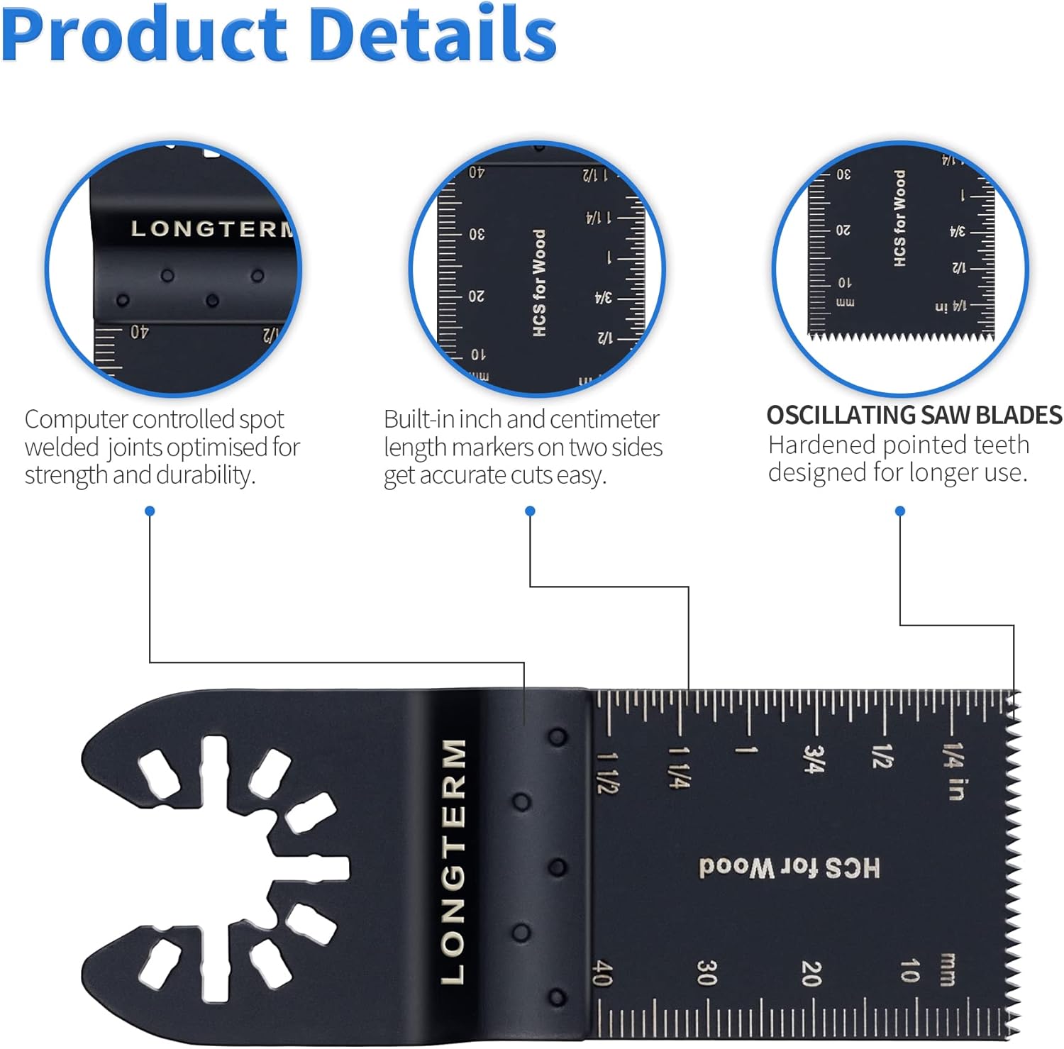 LONGTERM 100-Piece Long-Tooth Oscillating Wood Blades, Quick-Release OIS, for Hardwood/Softwood/MDF/Plywood