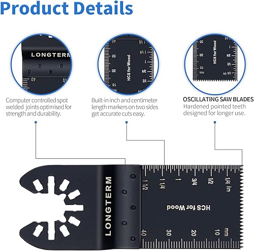 Miniatura 6 de Hojas de sierra oscilantes de 100 piezas, dientes largos, para cortar madera dura, madera blanda y MDF, ajuste rápido para DEWALT, MAKITA,