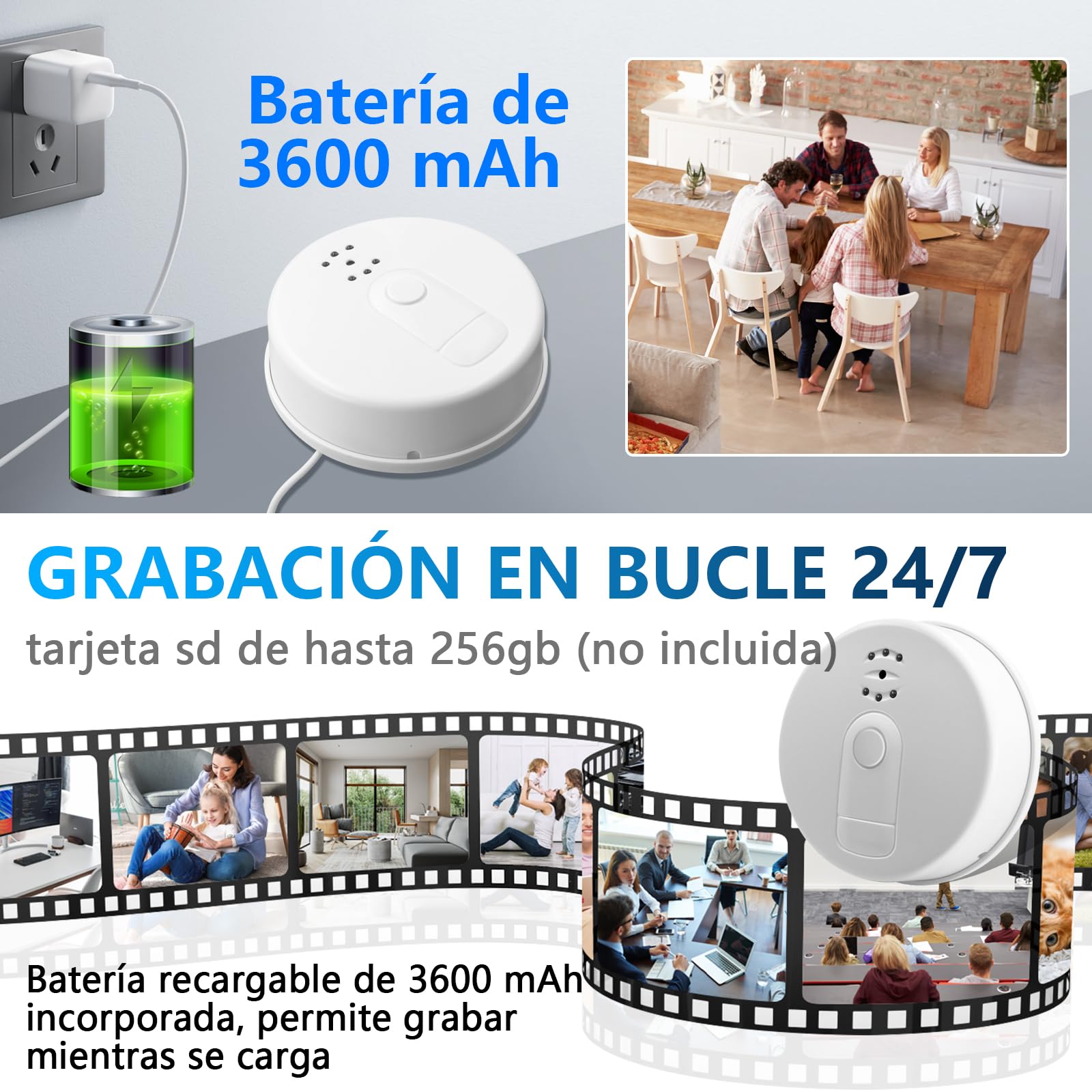 LXMIXMI Cámara Oculta con Wi-Fi 5G, Cámara Oculta en un Detector de Humo, Minicámara Espía con Wi-Fi de 1080P HD con Visión Nocturna, Detección de Movimiento y Grabación en Bucle