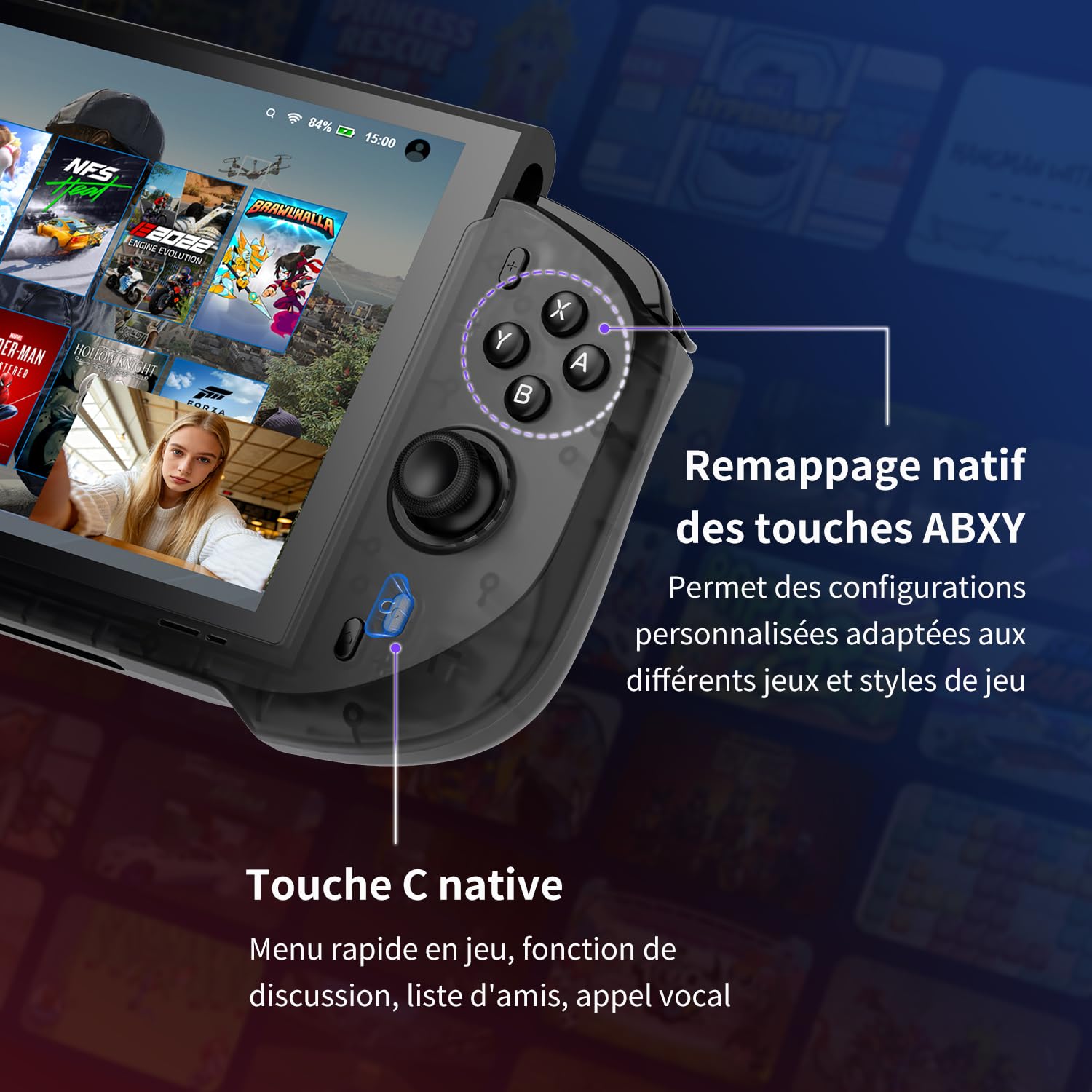 abxylute N6 Manette Switch 2 avec bouton C natif, boutons arrière et remappage des touches ABXY, joystick à effet Hall gyroscopique 9 axes (Noir)