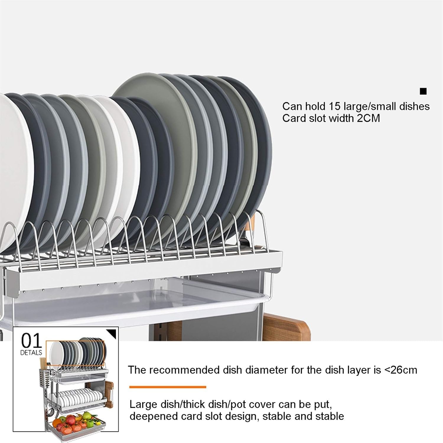 Scolapiatti da parete con scolapiatti a 2 ripiani e 3 ripiani, salvaspazio, design perforato per un drenaggio efficiente