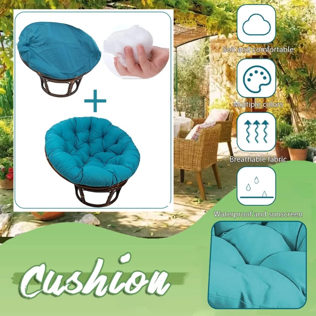 Papasan Chair Cushion Covers Only,Swing Chair Cushion Replacement Covers, Round Egg Chair Cushion Covers Only, Washable Papasan Cushion Covers, Rattan Chair Pads Cover,Blue,51 * 51in