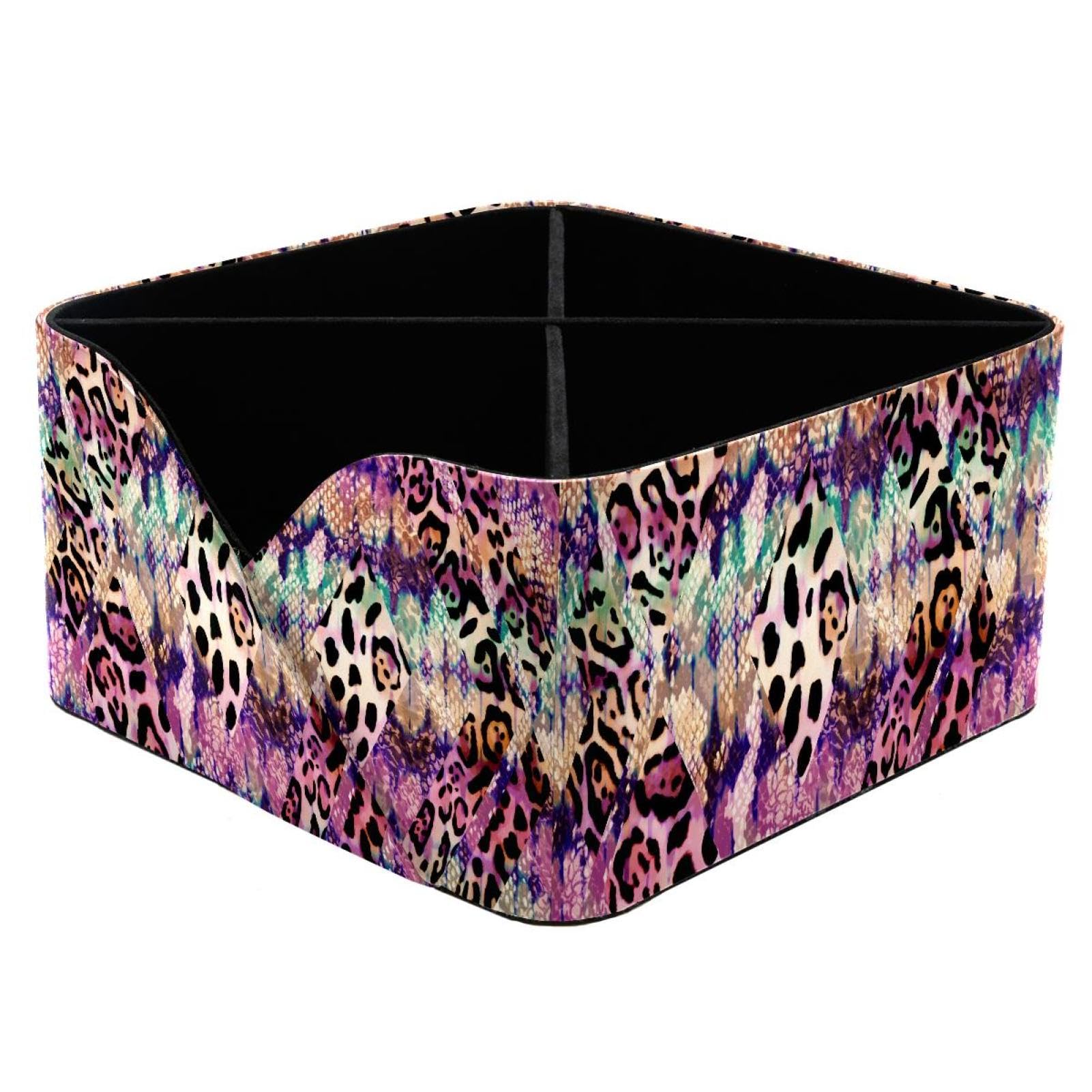 KengjuTesu Animal Lion Leo and Snake Mix Pattern Desktop Organizer Pen Holder, Rectangular Pencil Cup for Office, Study and Makeup Stations