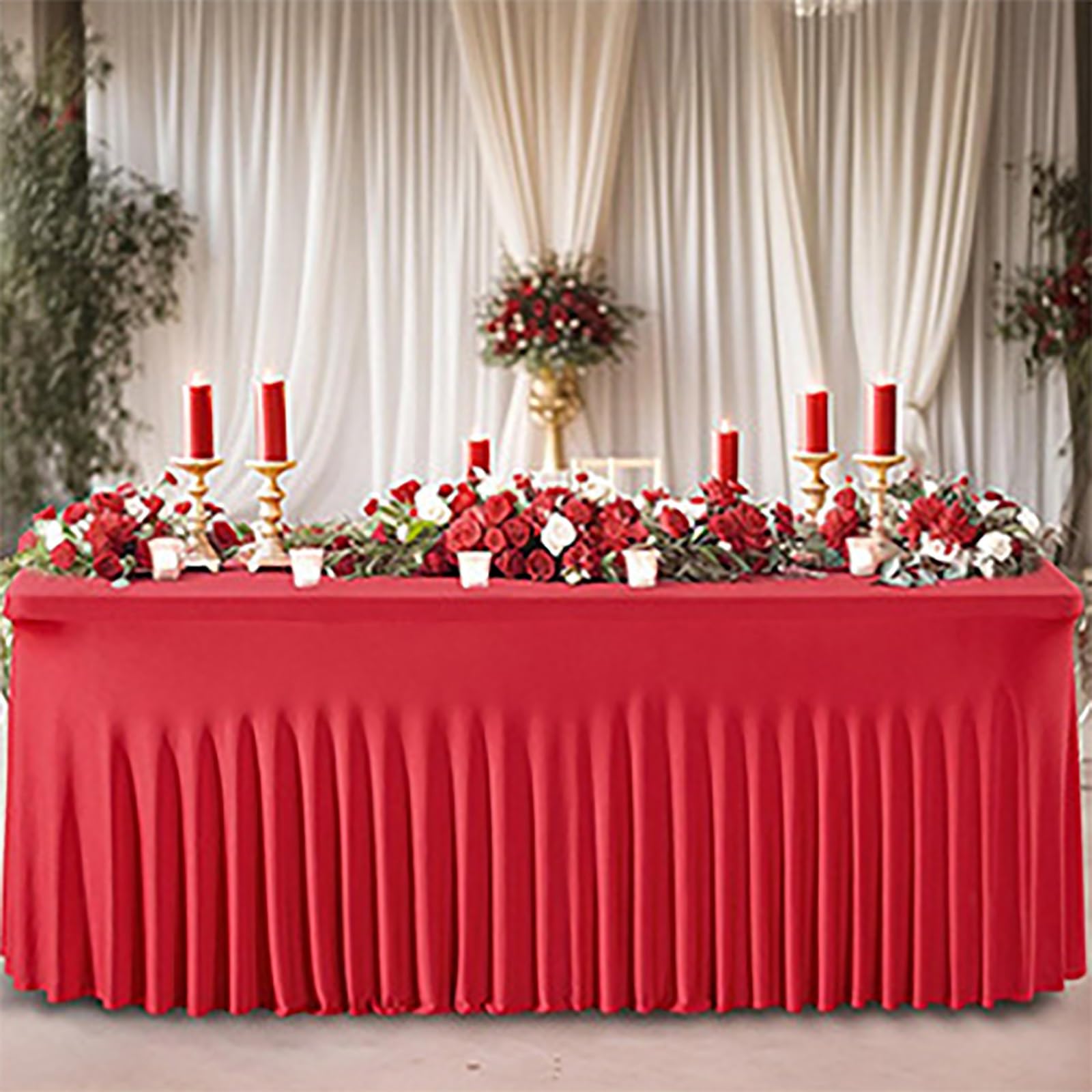 Jupe de Table Polyester, Nappes Extensibles pour Tables Rectangulaires 6ft, avec Élastique, pour Mariage, Fête, Banquet, Événement, Buffet, Réception(Golden yellow,120x60x76cm/47.2x23.6x29.9in)