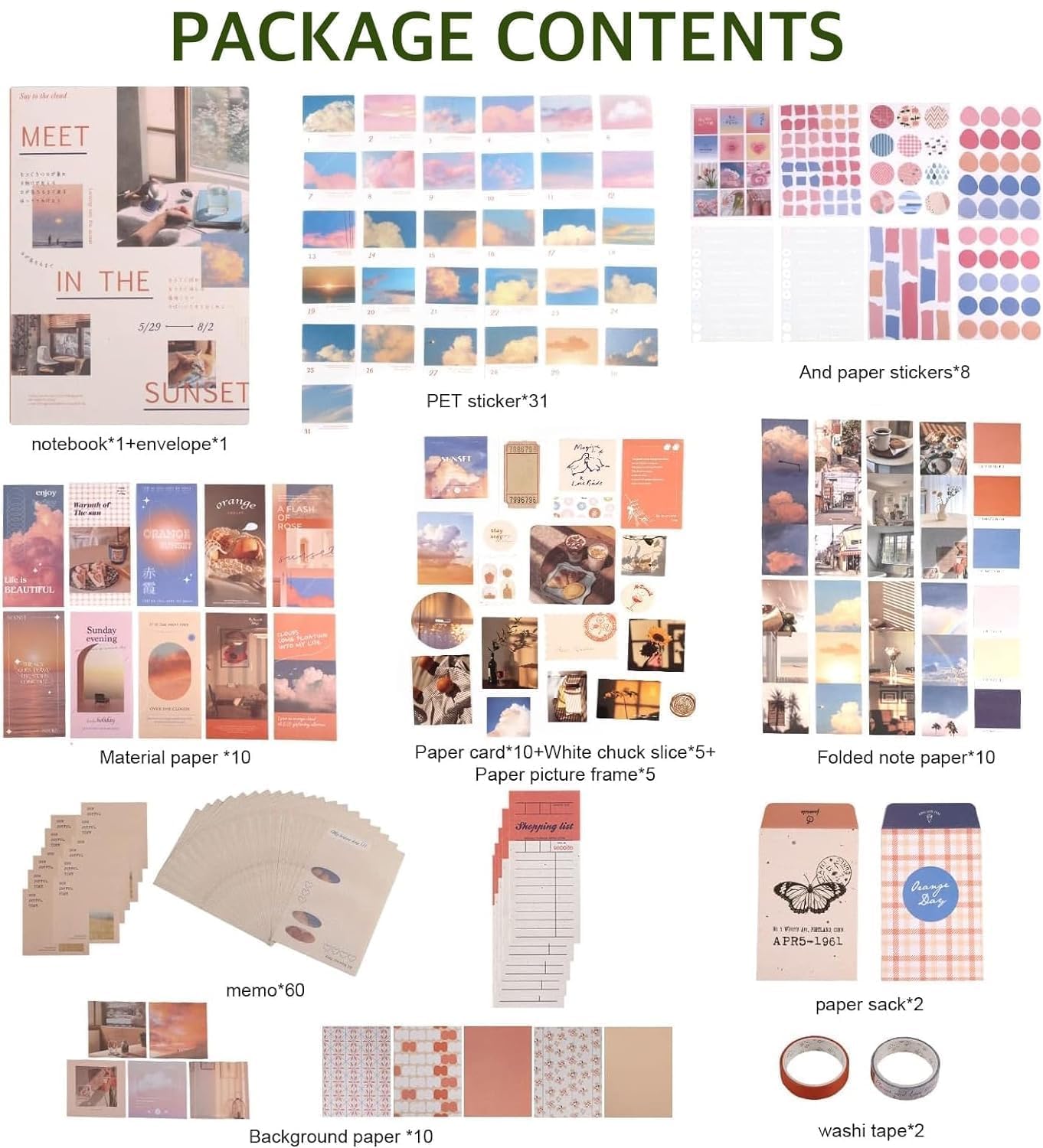 RUJVE Vintage Scrapbook Stickers Pack, Art Journal Kit, Bullet Junk Journal Planners DIY Decoration Paper Stickers Craft Kits Notebook Album Aesthetic Tape,Journaling Gift for Girl (Sunset) 1