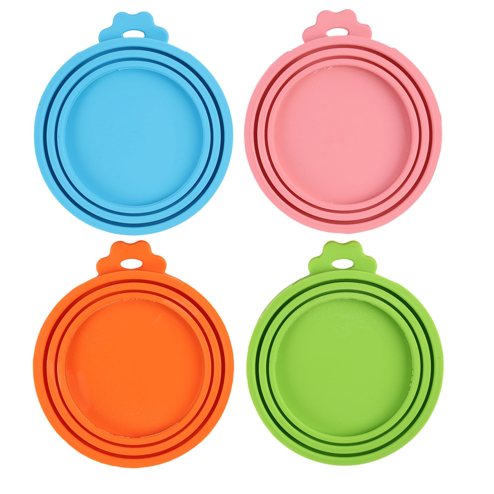 4 Packs Silicone Pet Can Cover Lids, BPA-Free Universal Dog Cat Food Tin Lids, Fits 3 Standard Sizes 3oz/5.5oz/12oz Cans, Airtight Reusable Dishwasher Safe Can Tops (Blue, Green, Orange, Pink)