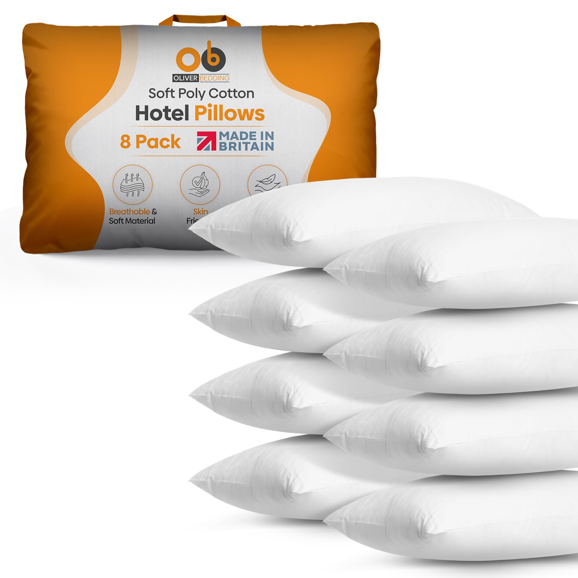 Oliver Bedding Soft Support Hotel Pillows 8 Pack, Designed For Ultimate Luxury Sleep Experience with Hypoallergenic and Dust Mite Resistance, Premium Quality Hotel Pillow (8)