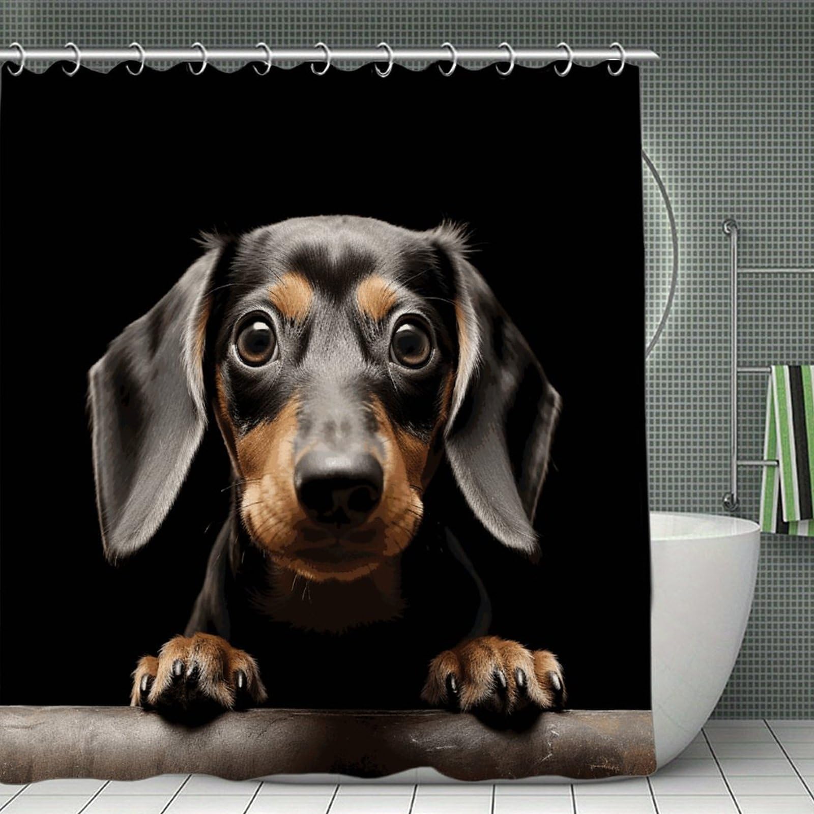 JTREHY Pad Dachshund Shower Curtain Waterproof Bathroom Shower Curtain Machine Washable Bath Curtains Polyester Cloth Bath Curtains for Bathroom Showers 70.8×70.8Inch