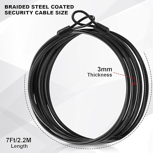 Miniatura 2 de Paquete de 12 cables de seguridad para equipaje con bucles de 7 pies de 0.118 in recubierto de acero trenzado para bicicleta, cable de doble bucle,