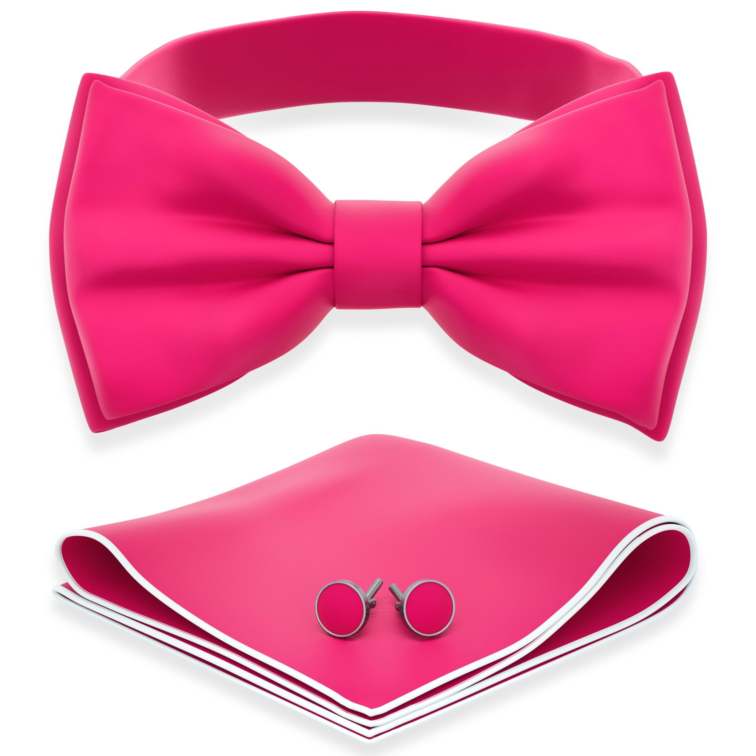 Adam Young Men's Bow Ties with Handkerchief &amp; Cufflinks Pre-Tied Style Formal Satin Classic Bowtie for Tuxedo Faux Silk