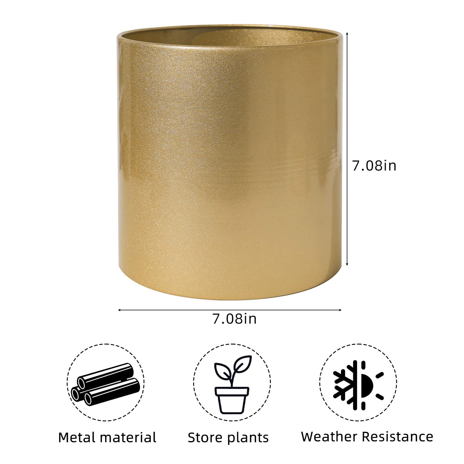 Złote metalowe doniczki z otworami drenażowymi, 18 cm, okrągłe doniczki do wnętrz i na zewnątrz do monstery, sukulentów, kwiatów, dekoracyjne doniczki do salonu, sypialni