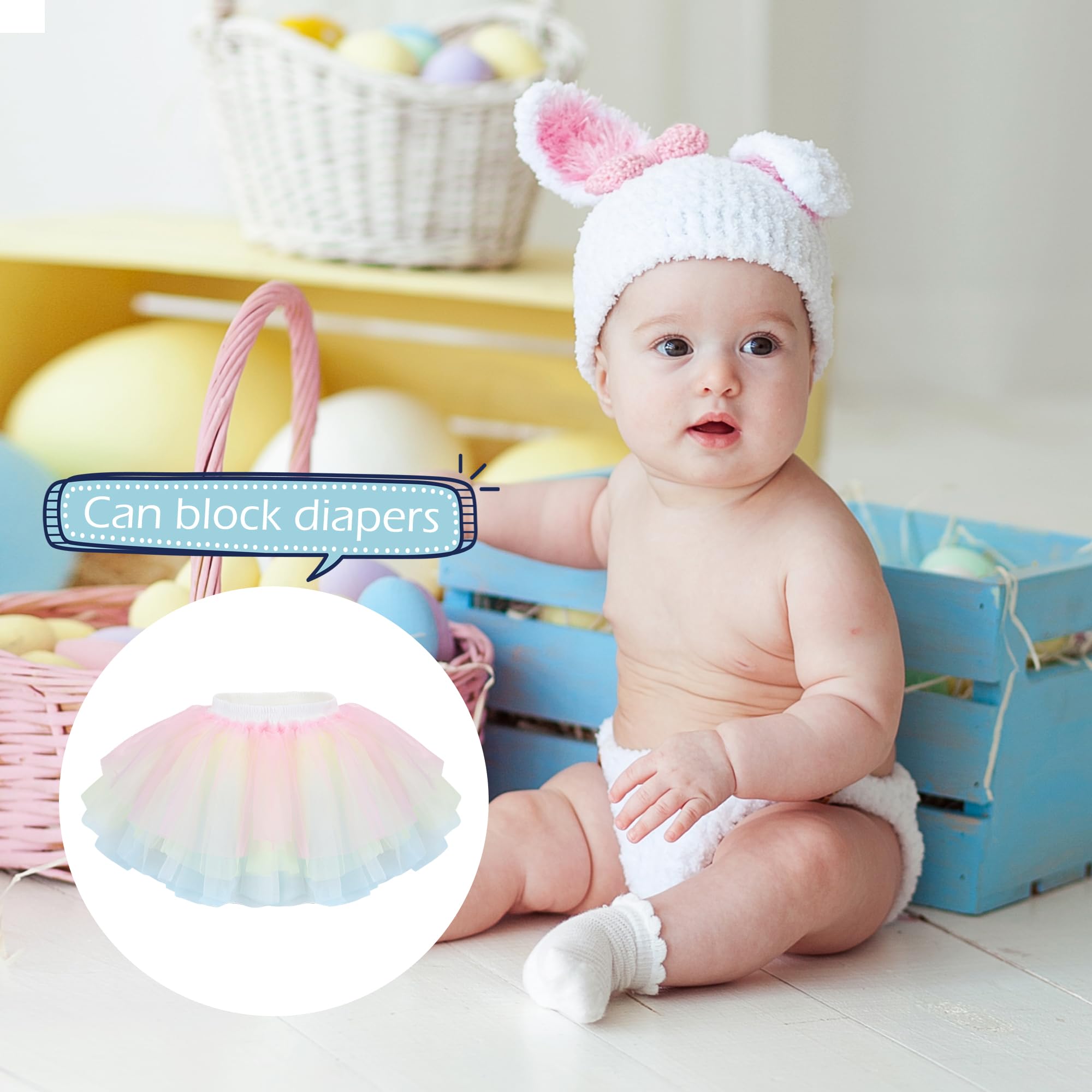 Newborn Baby Girls 3 Layers Ruffles Tulle Skirt with Bow Baby Bloomer Diaper Cover Photo Photography Prop Tutu and Headband Set (Rainbow 8, 4-6 Y)