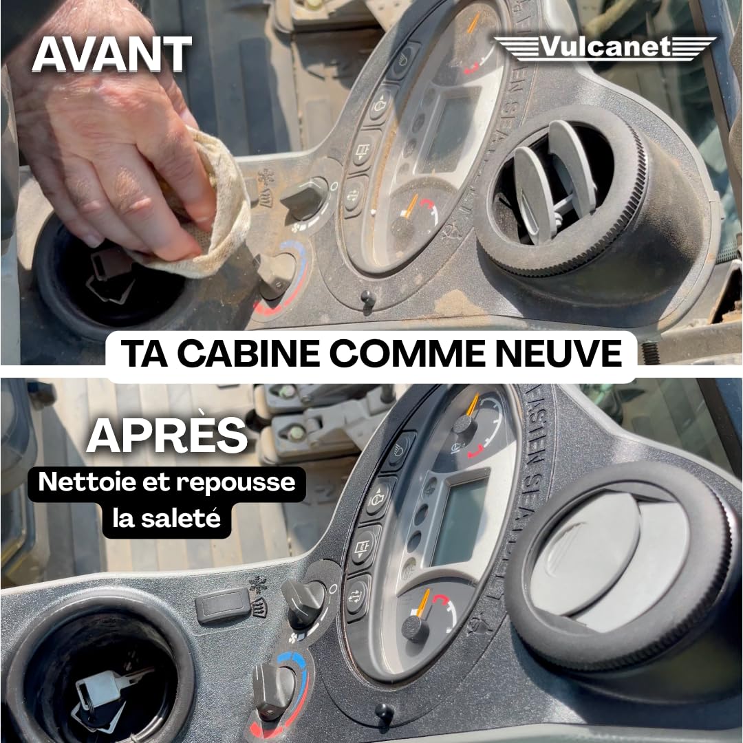 VULCANET – 80 Serviettes Nettoyantes Travaux Public/Agriculture + Microfibre – Nettoyage Cabine/Vitres/Sièges - Formule Brevetée 100% française – Nettoie, Dégraisse, Lubrifie, Protège
