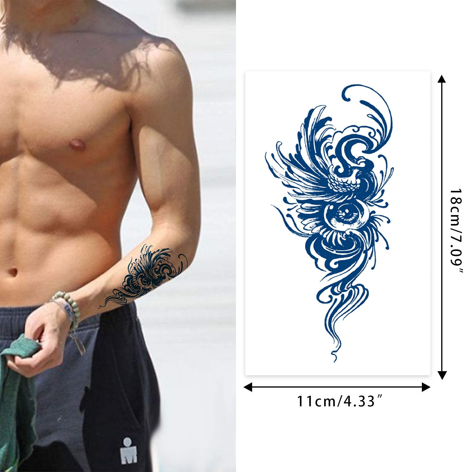 Aresvns Semi-Permanent Tattoos for Men, Realistic Temporary Tattoos Waterproof & Long-Lasting 2-3 Weeks,Lifelike Dark Blue Fake Tattoo Stickers 8 Sheets