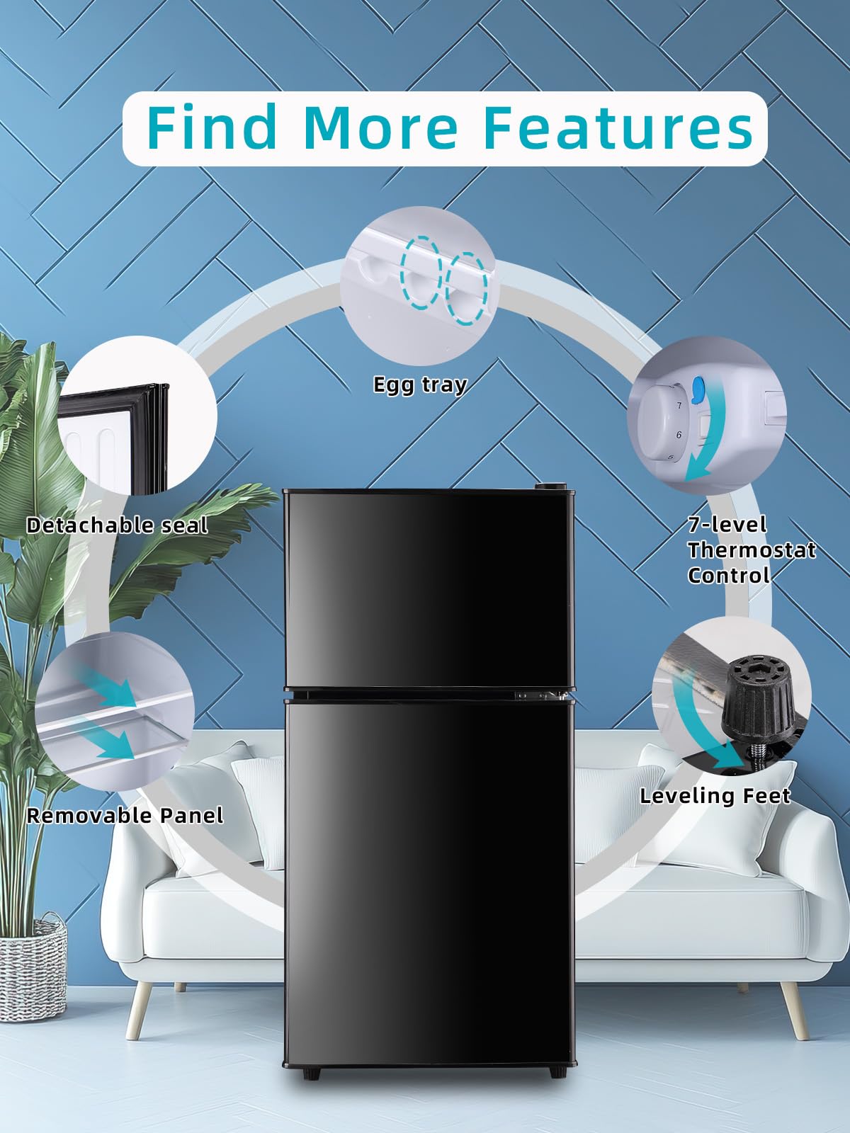 KRIB BLING 3.5 Cu.Ft Refrigerator with Freezer, 2 Doors Fridge with Adjustable Thermostat Control, Refrigerator for Kitchen, Dorm, Apartment, Garage, Office, Black on Fridge.com