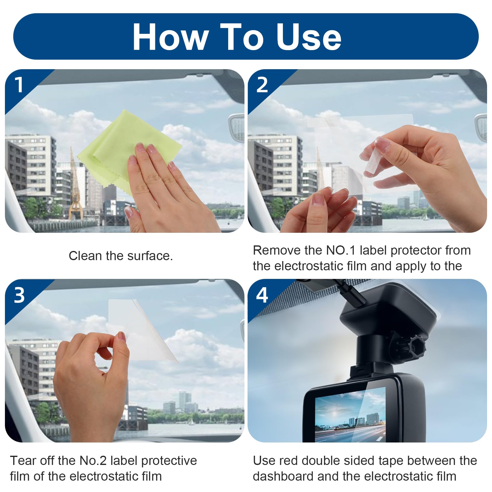 8 PCS Electrostatic Film for Dash Cam, Dash Cam Clear Double-Sided Adhesive Stickers Reusable Weatherproof Electrostatic Stickers for Windshield Dashcam Car — view 6