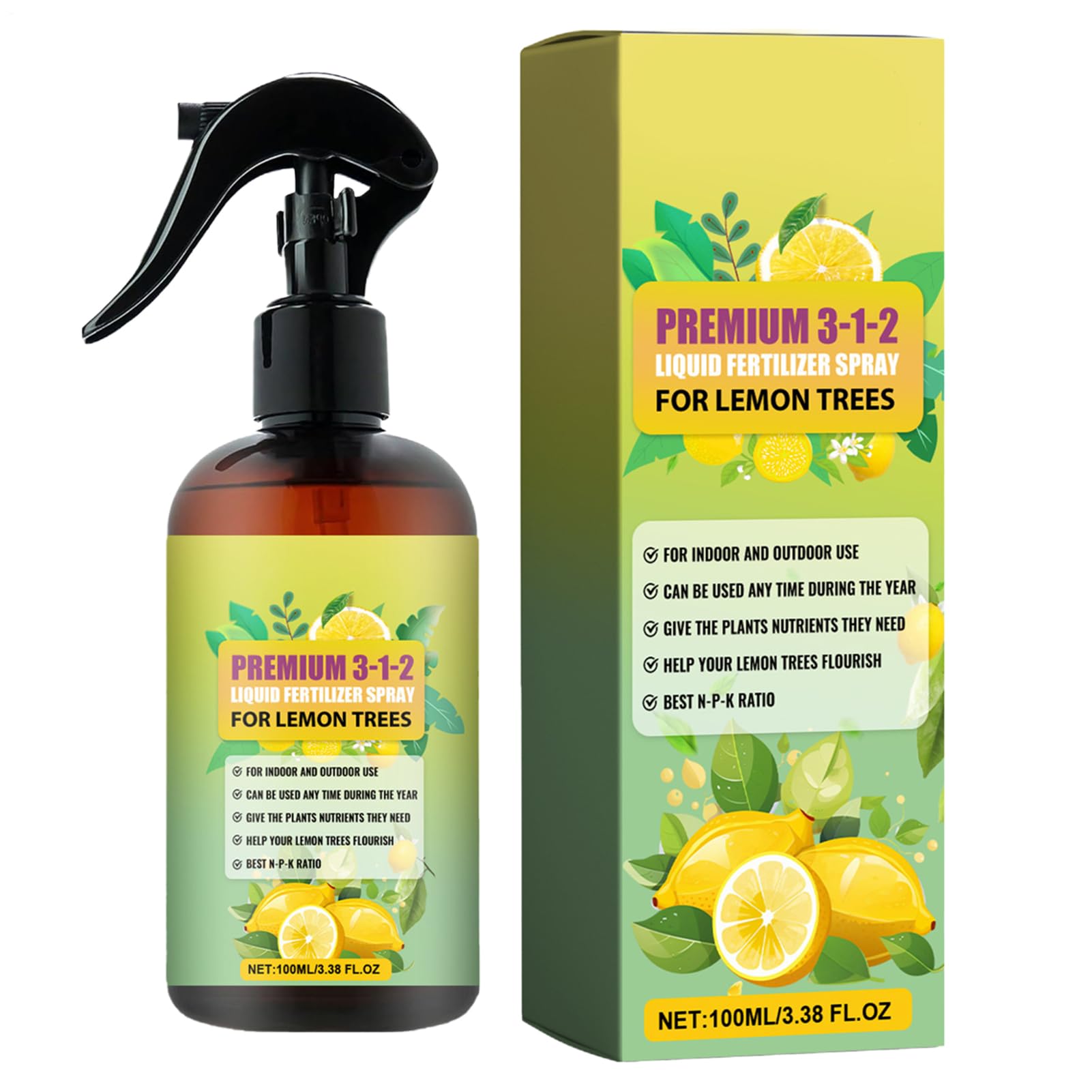 Professional Lemon Tree Spray Mist, 100ml Liquid Fertilizer Sprayer, Gardening Fertilizers Concentrated Booster Fertilizer Mist, For All Citrus and Lemon Trees, Healthy Leaves Root Growth