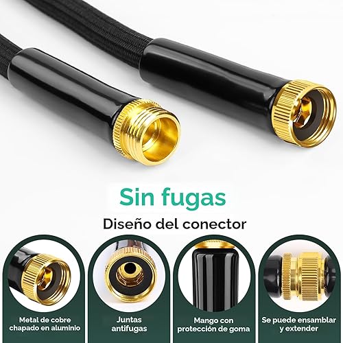 Miniatura 4 de Manguera de jardín de 100 pies, no expandible, manguera ligera con boquilla de 8 funciones, a prueba de fugas, sin nudos, fácil de transportar,