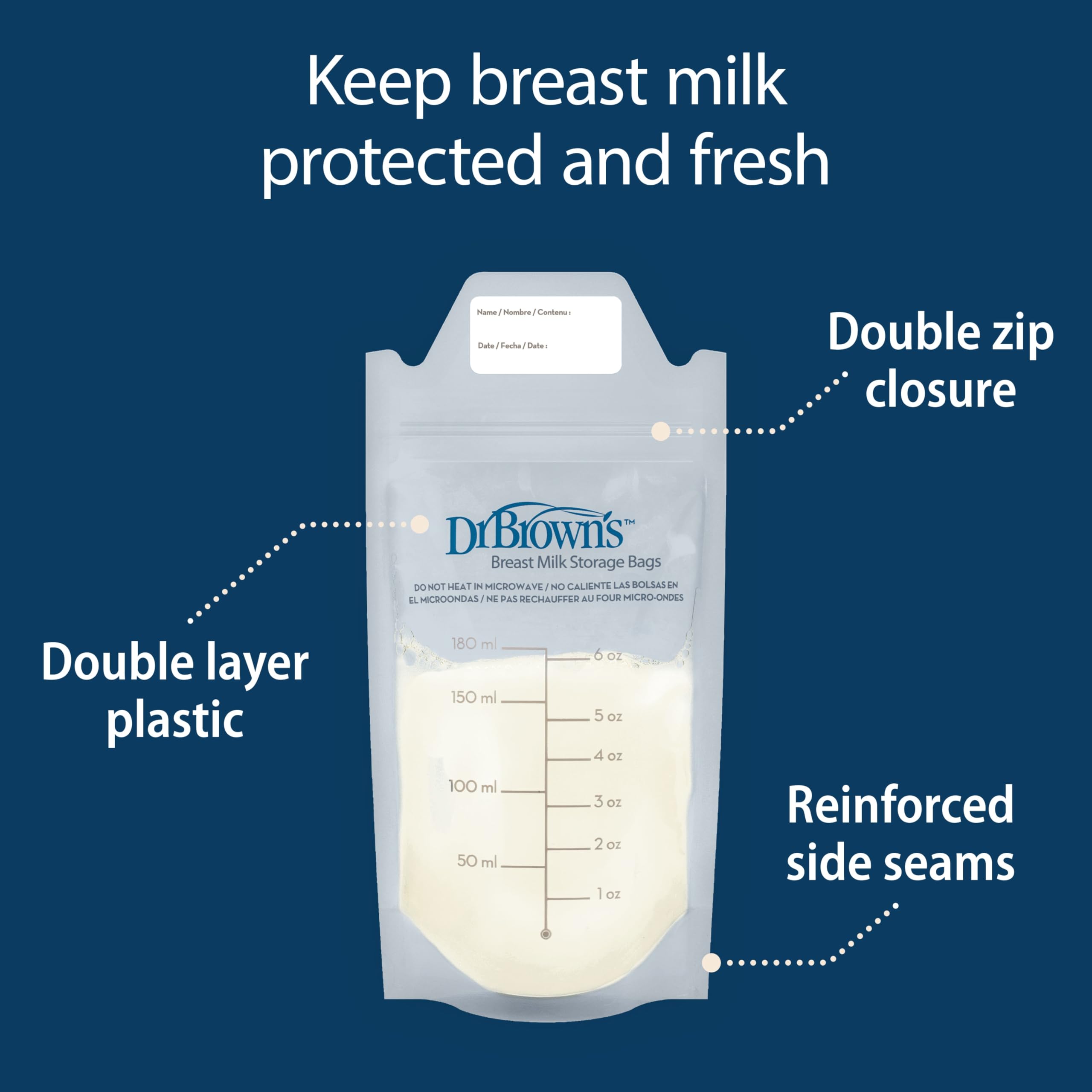 Dr. Brown's Muttermilch-Aufbewahrungsbeutel zum Einfrieren und Aufbewahren, 100 Stück