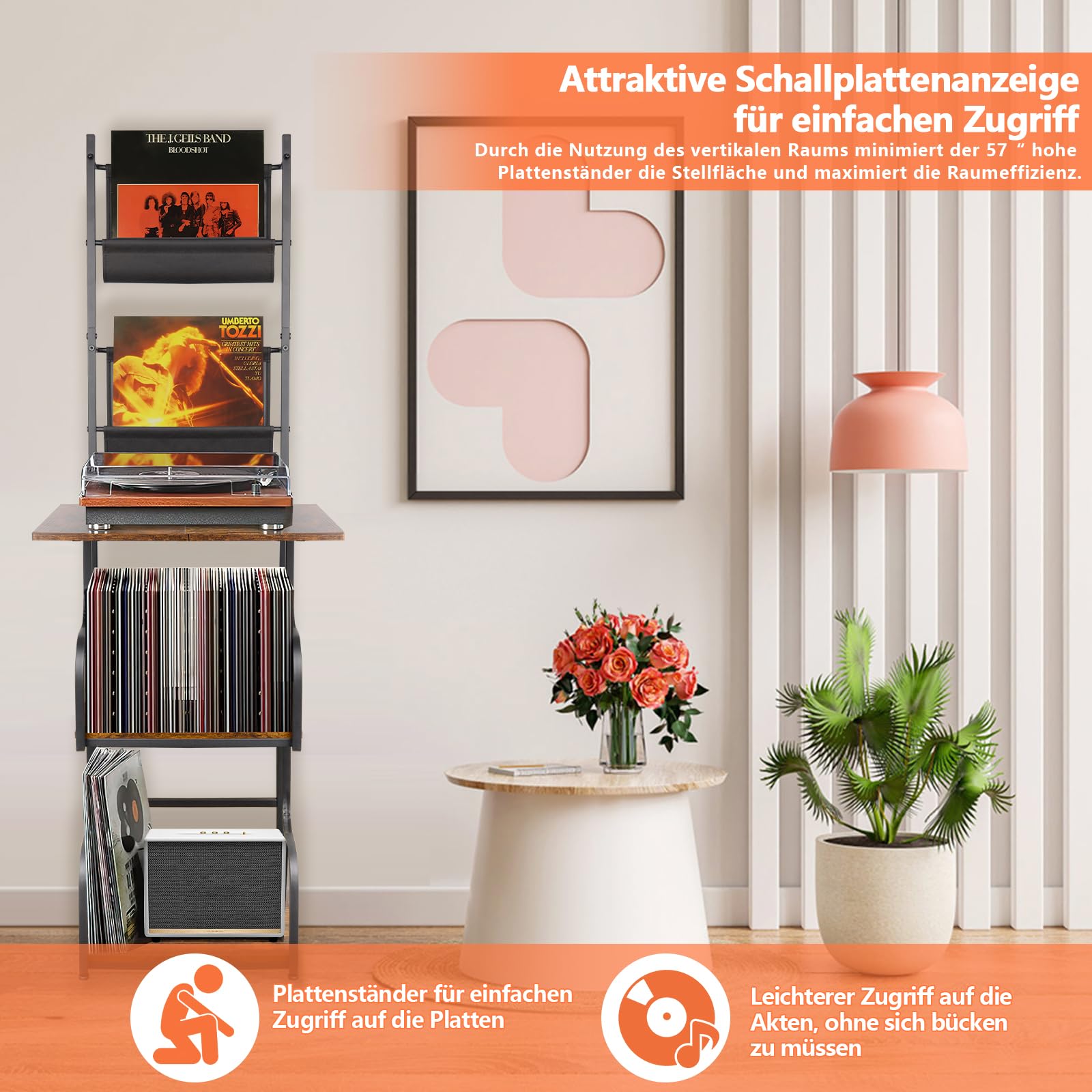 Plattenspieler Regal, Schallplatten Regal mit 5 Tier, 57 "x 12 "x 14" Schallplattenständer Aufbewahrung, Hält 100 Alben, Plattenspieler Tisch für Wohnzimmer, Schlafzimmer, Magazin Turntable