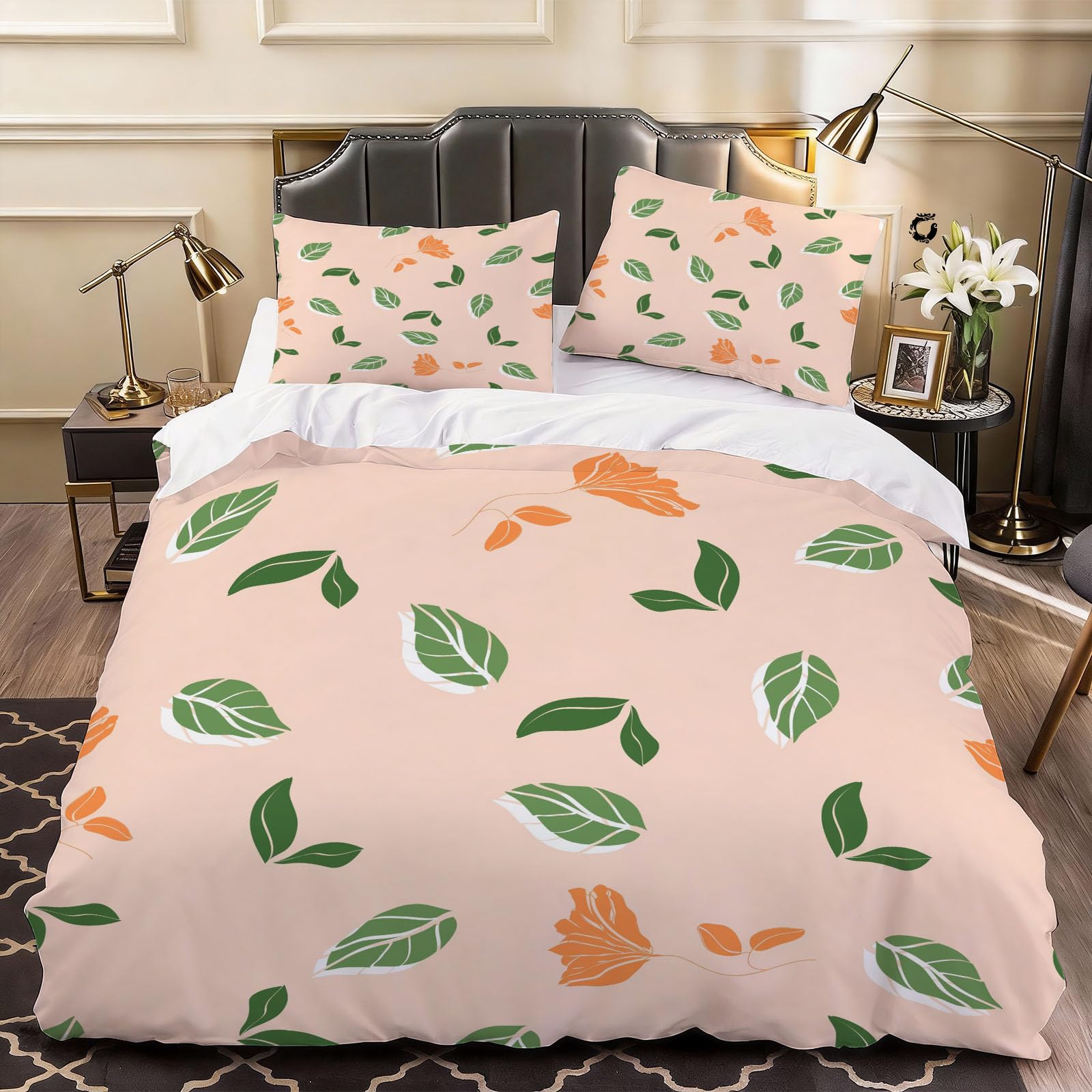 3D Leaves Duvet Cover Multi Colour Bedding Double Bed Set, Soft Microfiber Comforter Cover Printed with Zipper Closure Quilt Coverr 200x200 cm and 2 Pillowcases