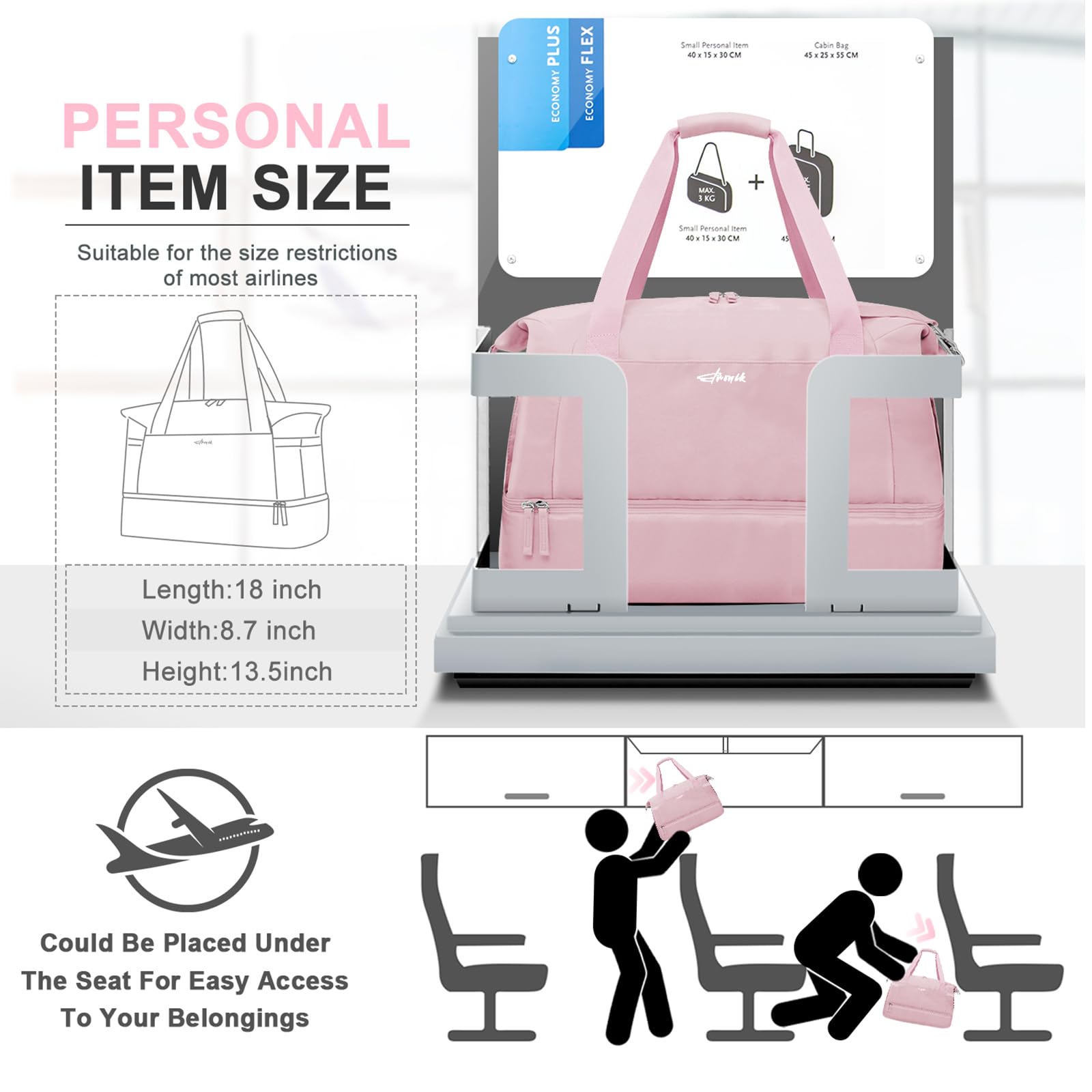 Gym Bag for Women, Personal Item Travel Bag with Shoes Compartment for Trip view 2