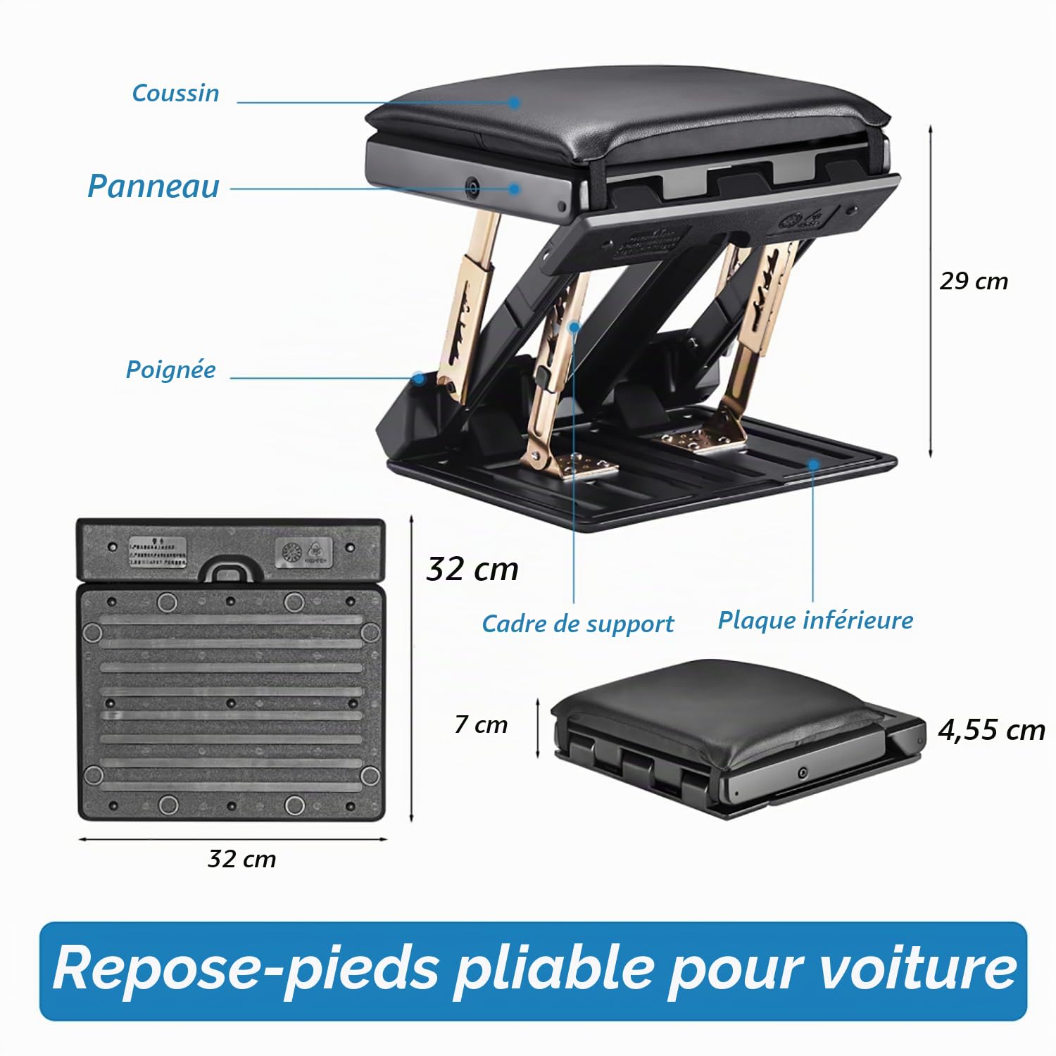 Repose Pieds Bureau, Bureau à 4 Hauteurs avec Repose-Pieds Souple Amovible, Repose-Pieds Ergonomique Pliable avec Perles de Massage, pour Voiture, Sous le Bureau, la Maison, le Train