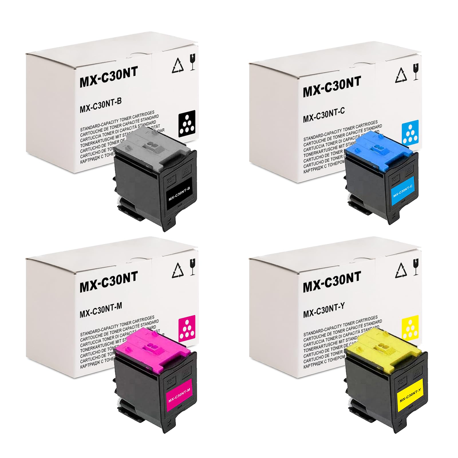 MX-C30NT Black Cyan Magenta Yellow Toner Cartridge Replacement for Sharp MX-C30NT-B MX-C30NT-C MX-C30NT-M MX-C30NT-Y Compatible with Sharp MX-C250 C300P C300W C301W C303W Printer
