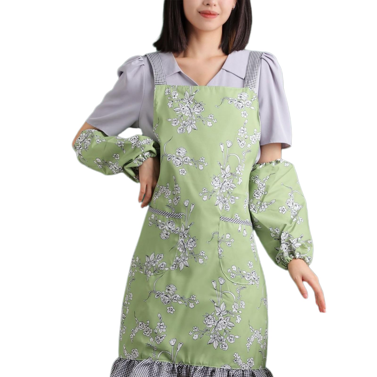 Tablier de cuisine pour femme anti-taches vert taille unique ajustable