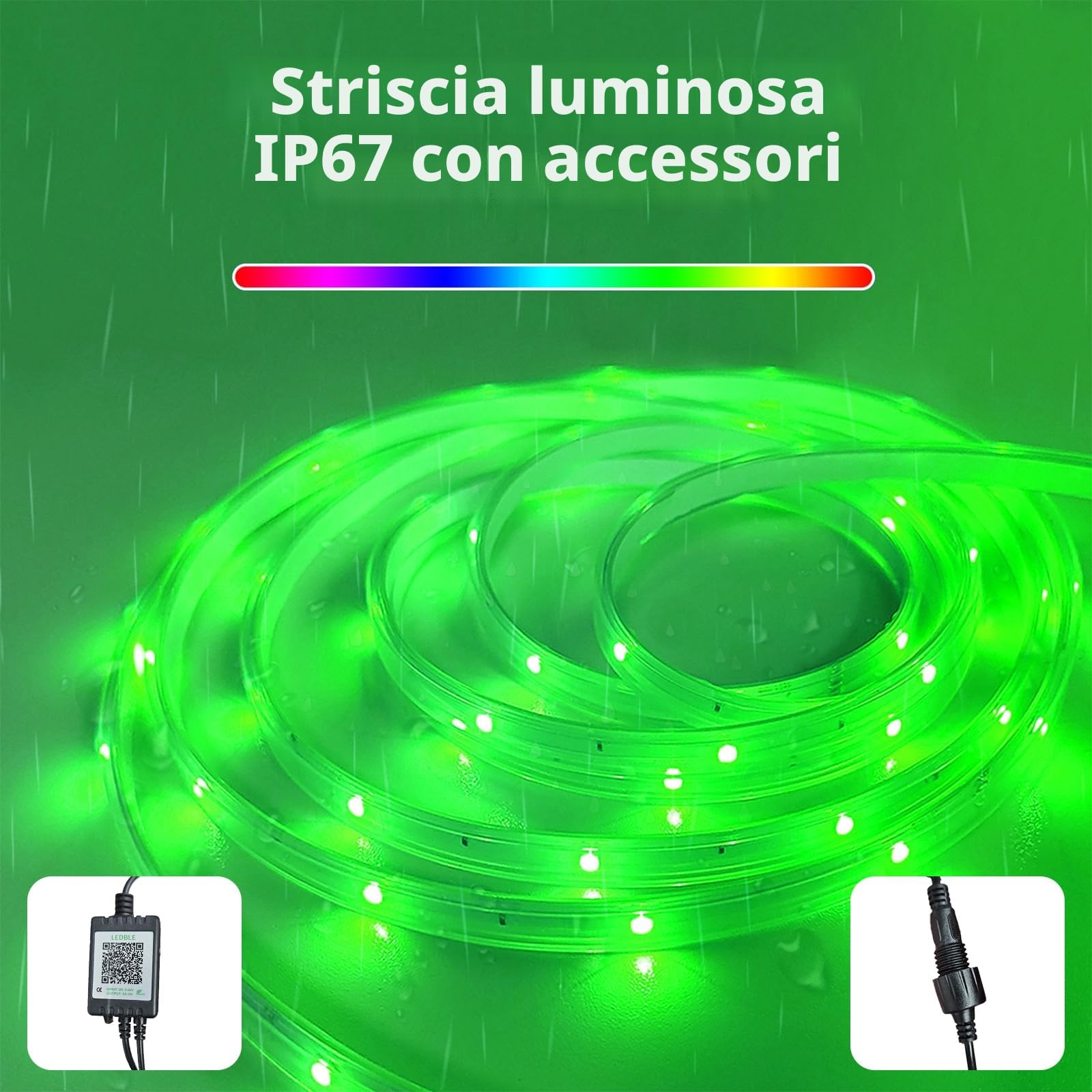 Striscia LED per esterni, 20 m, Smart IP67, musica sync, controllo app, montaggio a parete, RGB, impermeabile, per balcone, giardino, camera da letto, Natale, Halloween (No Remote Control)