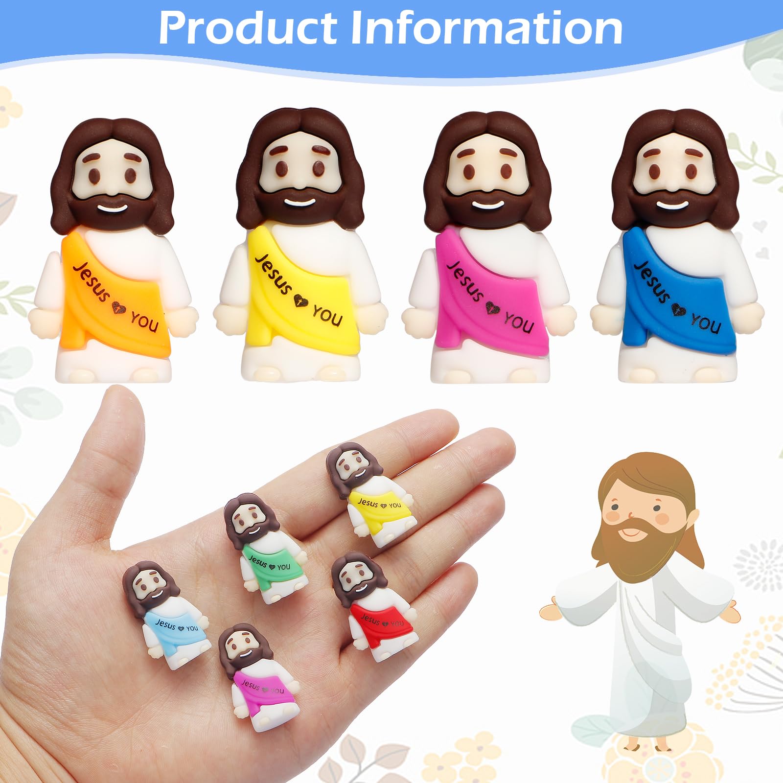 30PCS Little Jesus Figures, 10 Color Tiny Jesus Figurines in Bulk, Mini Jesus Figure Religious Gifts for Easter Egg Stuffers Fillers, Christian Valentines Gifts for Kids Women Mom (30PCS)