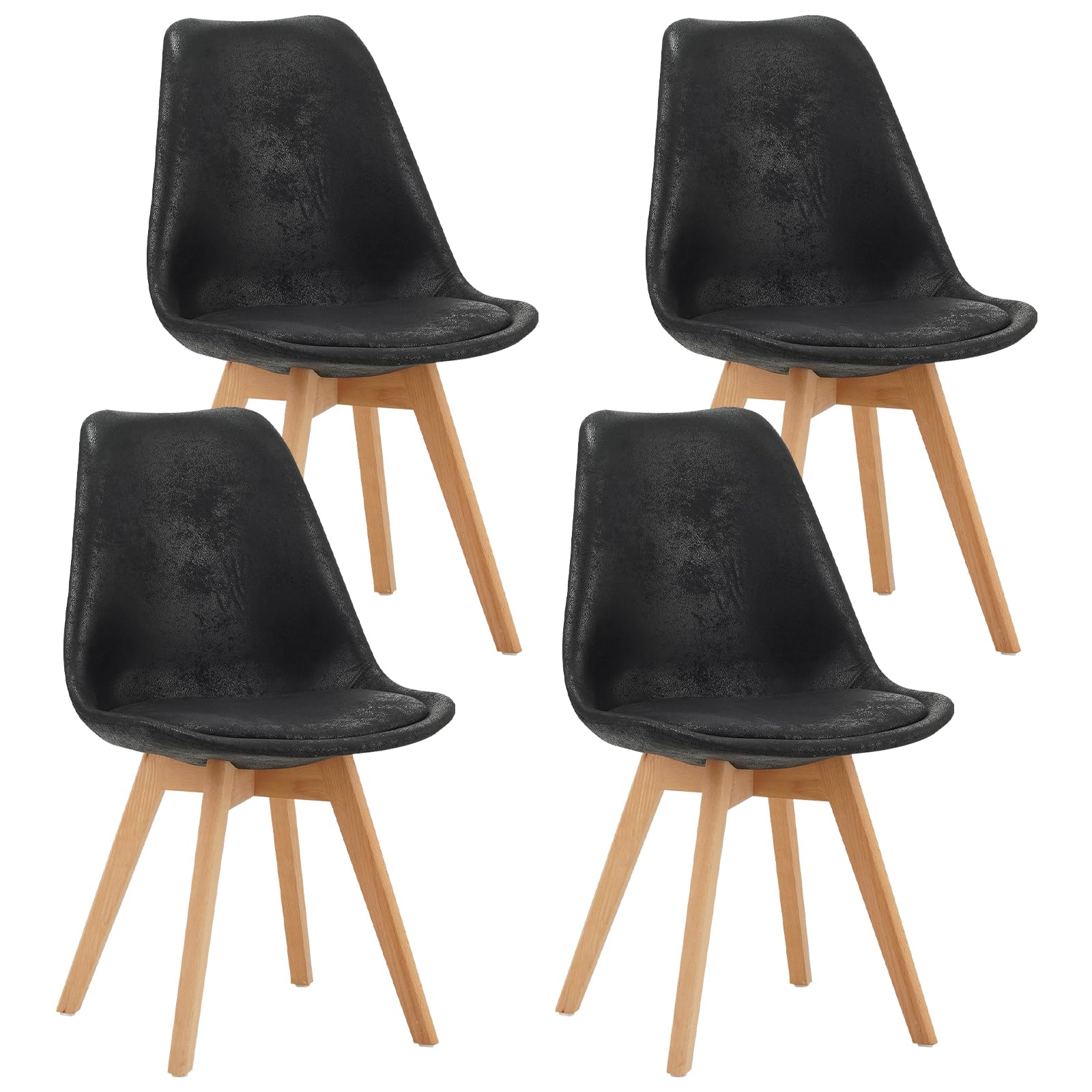 WAFTING Juego De 4 Sillas De Comedor con Asiento Acolchado Y Patas De Madera para Restaurantes, Salones Y Cocinas Modernas Y Medievales, Negro