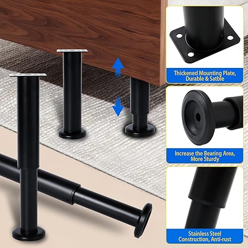 Miniatura 9 de Olldag 4 patas de soporte de muebles de altura ajustable con tornillos de 3.15 a 4.72 pulgadas, patas de repuesto de metal resistente para