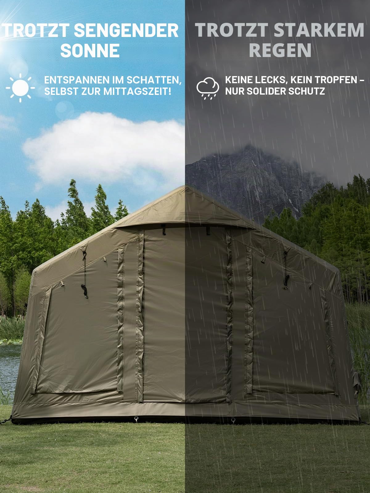 TOMOUNT Aufblasbares Zelt 6 Mann Zelt Heißzelt Campingzelt Sommerhaus für den Garten, Glockenzelt mit Aufbewahrungstasche und Luftpumpe für Camping Outdoor Wandern
