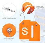 PATIKIL Initial Luggage Tags, 2 Pcs Silicone Suitcase Tag Identifier ID Card Holder Unique Luggage Name Tags with Stainless Steel Loop, Letter S, Orange