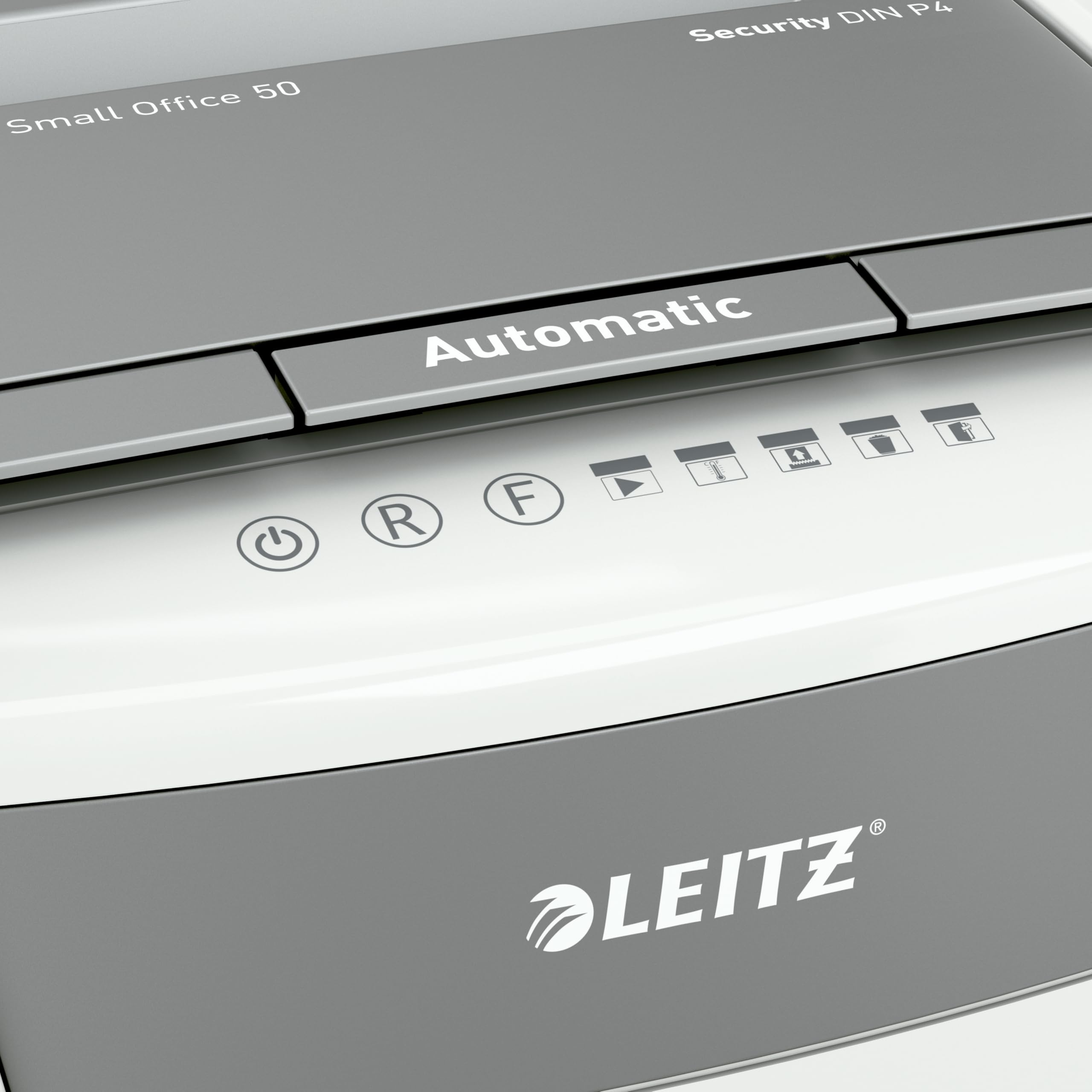 Leitz IQ Autofeed Small Office Aktenvernichter, 50 Blatt Papierstapel schreddern, Zeit sparen mit automatischem Einzug, Partikelschnitt P4, 20L Abfallbehälter, Leiser Betrieb für Büro, 80350000