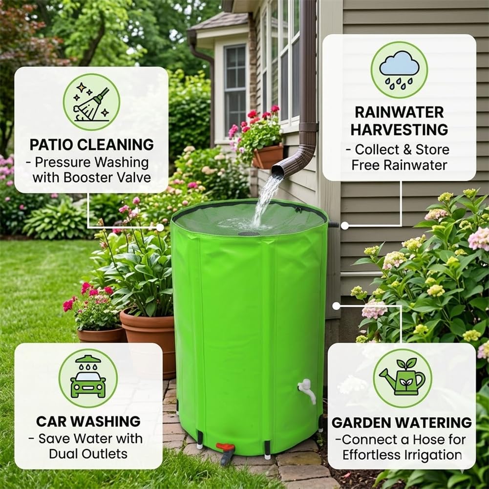 Barile di Raccolta dell'Acqua piovana Pieghevole da 66 galloni Serbatoio di Raccolta dell'Acqua in PVC Resistente con Rubinetto del Filtro e valvola Inferiore