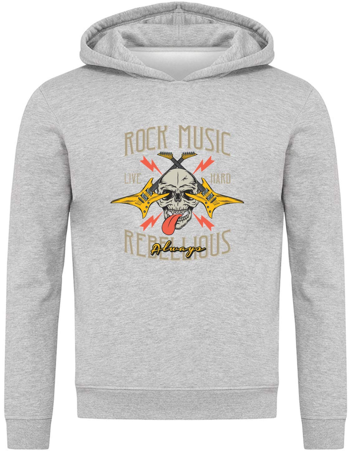 Rock Music Always Rebellious Live Hard Skull Felpa con Cappuccio Unisex