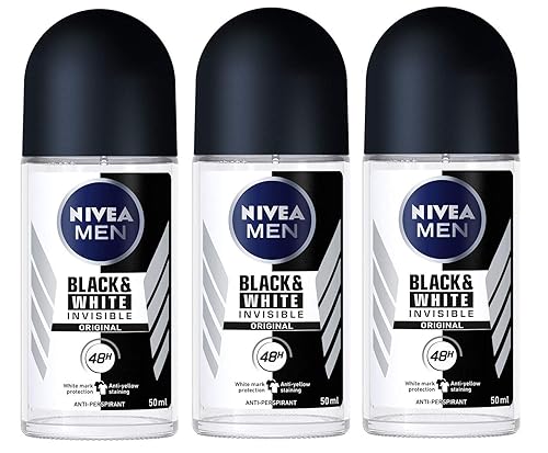 Nivea Men Paquete de 3 desodorantes antitranspirantes Nivea para hombre, blanco y negro, invisible, original, 48 horas en rollo de 1.7 fl oz